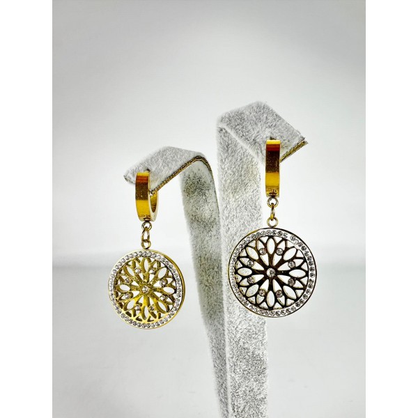 Gold Çiçek Desenli Küpe